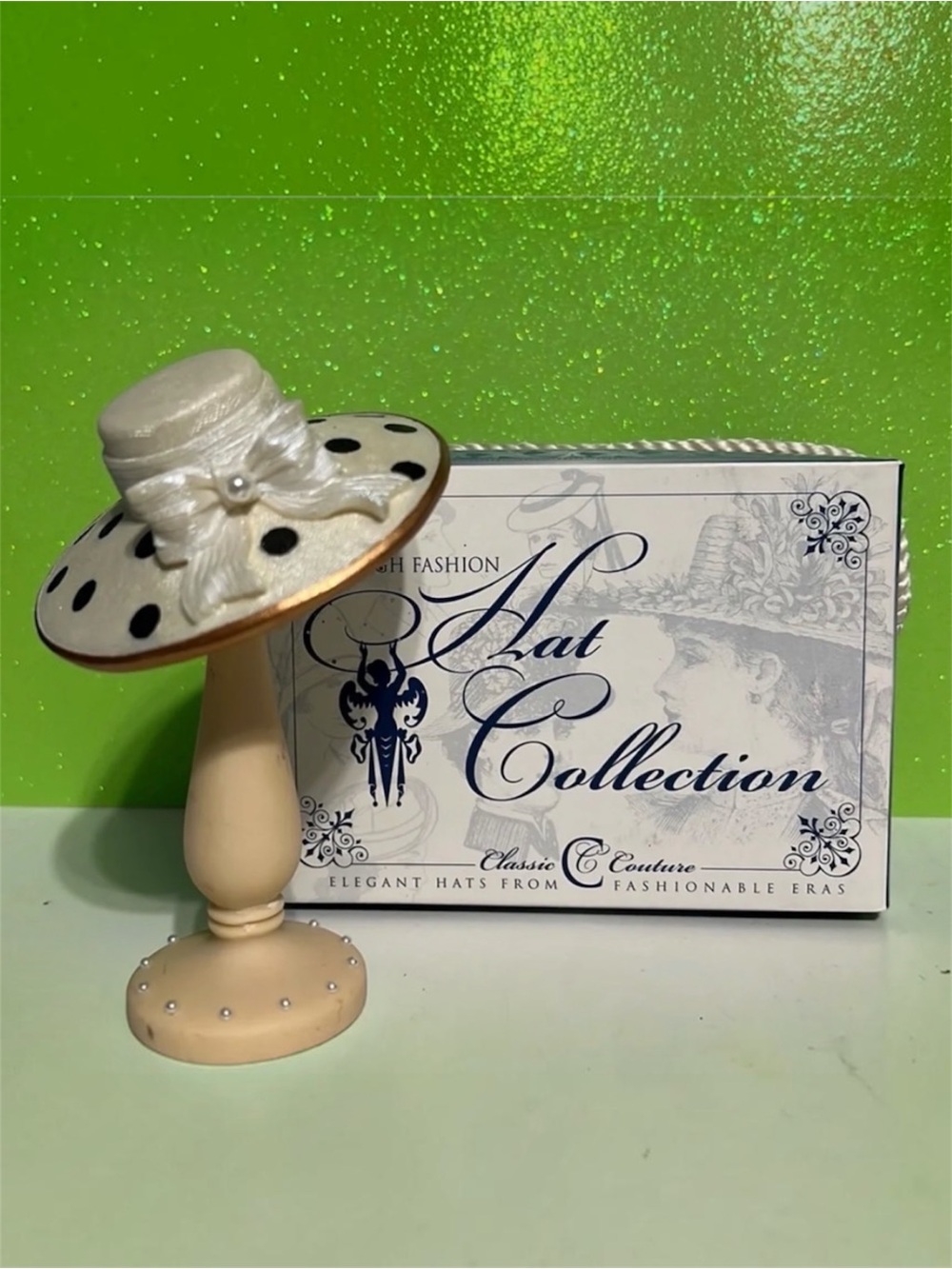 Classic Couture Collection Black & White Hat with Stand Miniature Collectible